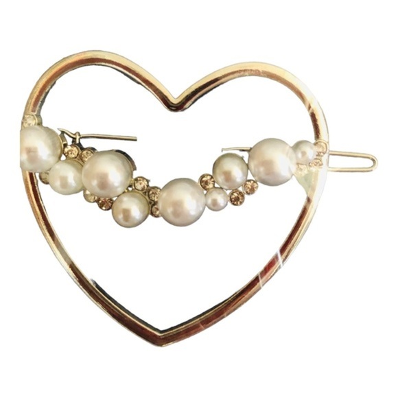 2 gold or silver plated faux Pearl star-shaped & heart-shaped hair‎ clips - Picture 7 of 7
